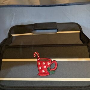 Thirty-One Black and White Tote with Red Mug Design